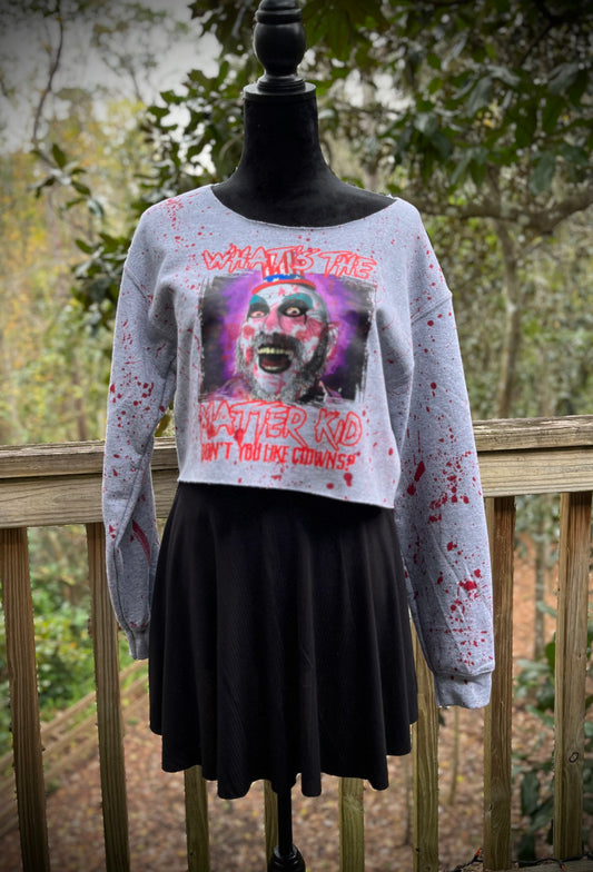 What’s the Matter Kid Splattered Cropped Crewneck