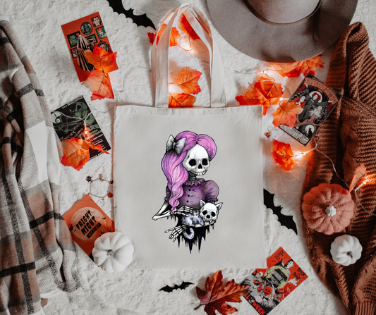 Skeleton Cat Lady Tote Bag- Last Chance RTS